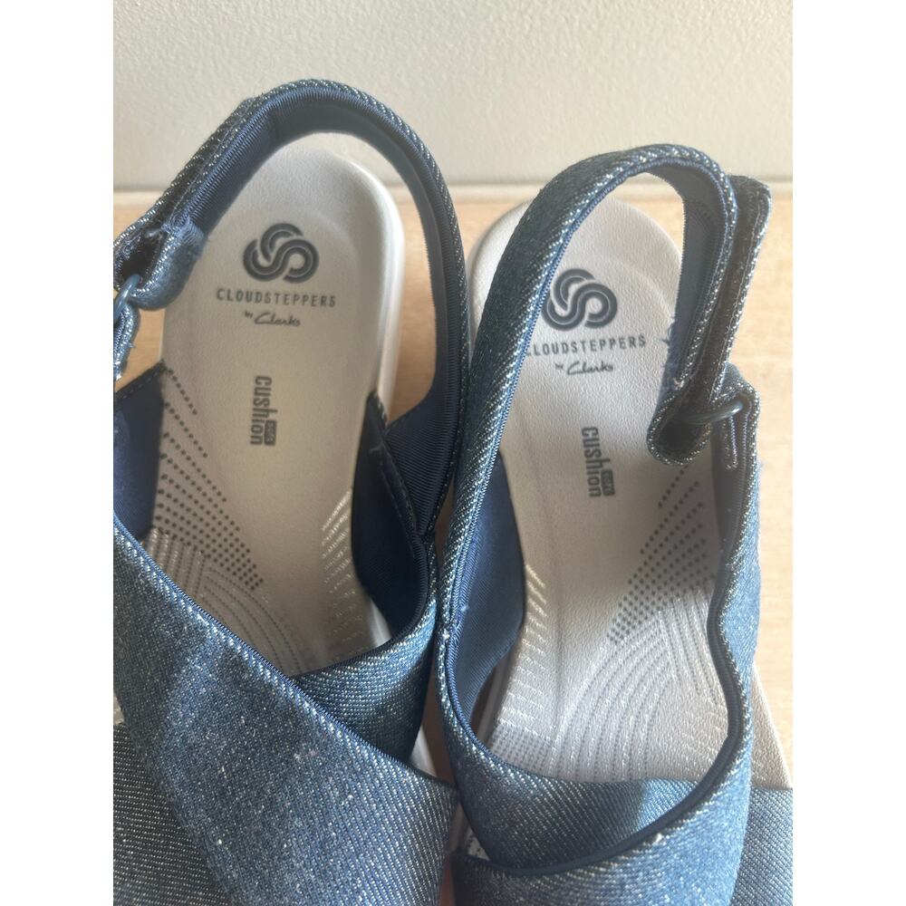 Clarks Cloudsteppers Denim Blue Wedge Sandals - Picture 5 of 8